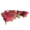 L-WOODEN BASE CURVY CHESTERFIELD SOFA WITH G DESIGN GLASS TOP COFFEE TABLE - Image 4
